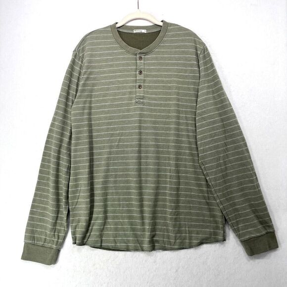 Marine Layer Shirt Men XL Green Striped Henley Long Sleeve Everyday Comfort - Picture 1 of 11